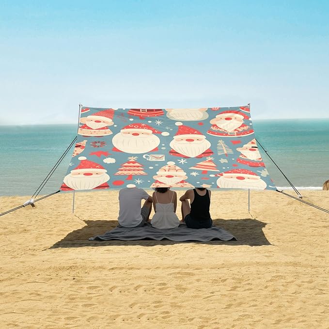 Christmas Texture Gnomes Red Candies Beach Cabana UPF50+ Water-Resistant Sun Shelter with Sturdy Poles Sandbags and Shovel for Camping Picnics Backyard