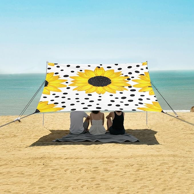 Beach Canopy with Windproof Ropes &amp Sandbags Beach Tent Sun Shade Sun Shelter for Camping Trips Fishing Backyard Fun or Picnics Sunflower