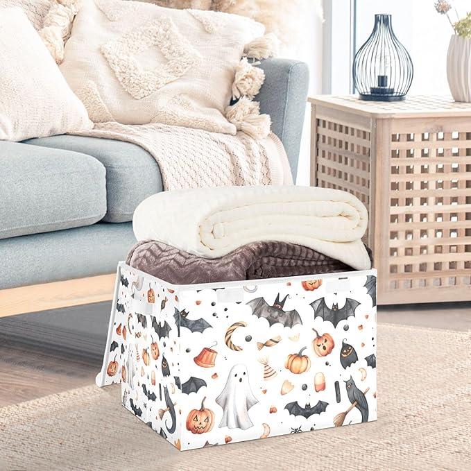 Halloween Baskets Collapsible Storage Bins with Lids Bats Pumpkins Halloween Storage Boxes Clothes Baskets for Organizing
