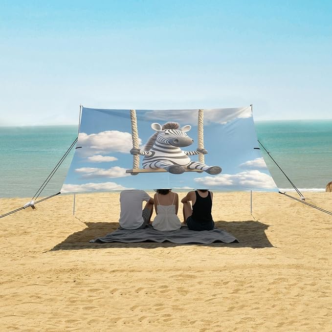ALAZA Zebra Swing Bar Blue Sky Cloud Beach Tent Sun Shelter Portable Canopy Sunshade for Outdoor Camping Picnics Backyard Fun 10x9 ft
