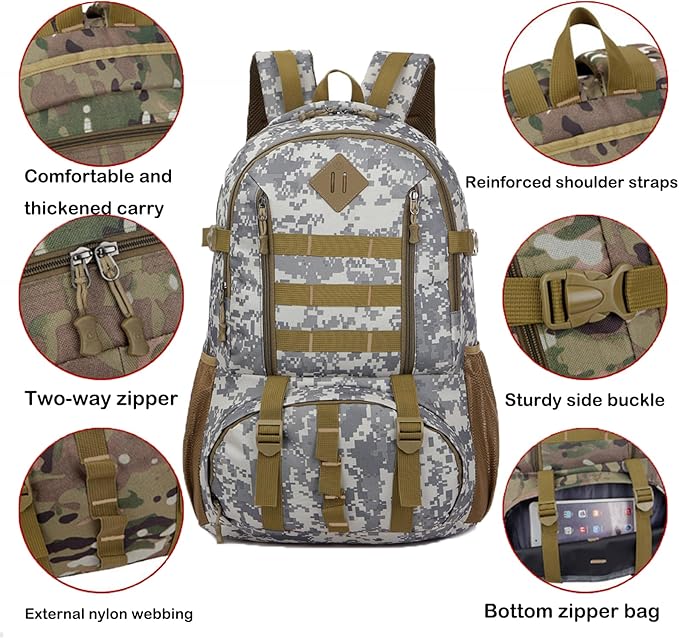 50L Tactical Backpack Outdoor Mountaineering Travel Backpack for Men and Women Large Capacity Camouflage Backpack (City Camouflage)