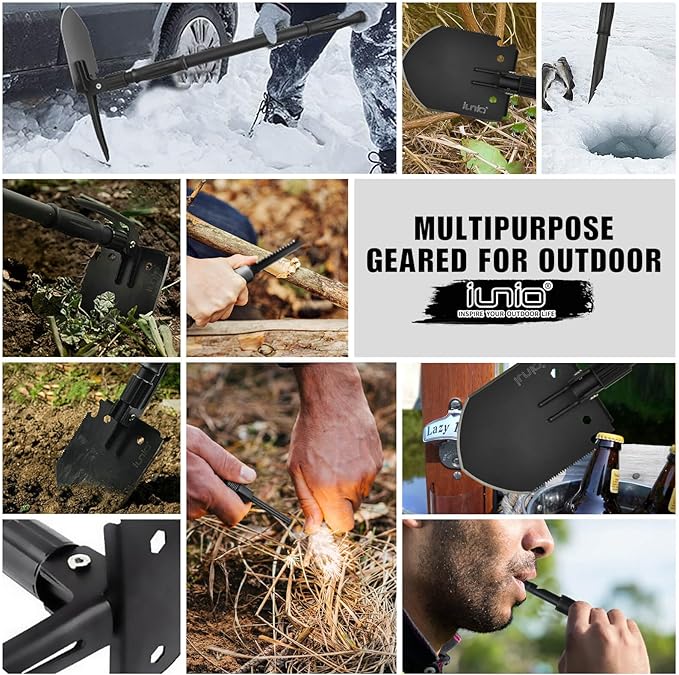 iunio Camping ShovelShovel Folding Portable Multitool Foldable Entrenching Tool Collapsible Spade for Backpacking Trenching Hiking Survival Car Emergency