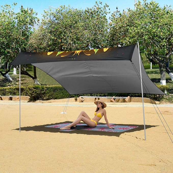 ALAZA Wolf Boho Beach Tent Sun Shelter UPF50+ Protection Beach Shade Canopy w/ 4 Sandbags for Outdoor Camping Fishing Backyard Fun Picnic 10x9 ft