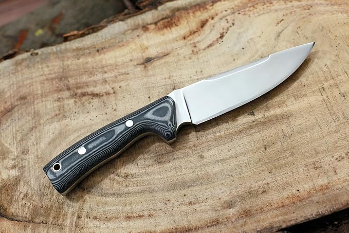 GCS Handmade D2 Steel Hunting Knife with Black And White Micarta Handle Full Tang Blade and Leather Sheath for Hunting Hunting Camping Survival EDC-GCS 953