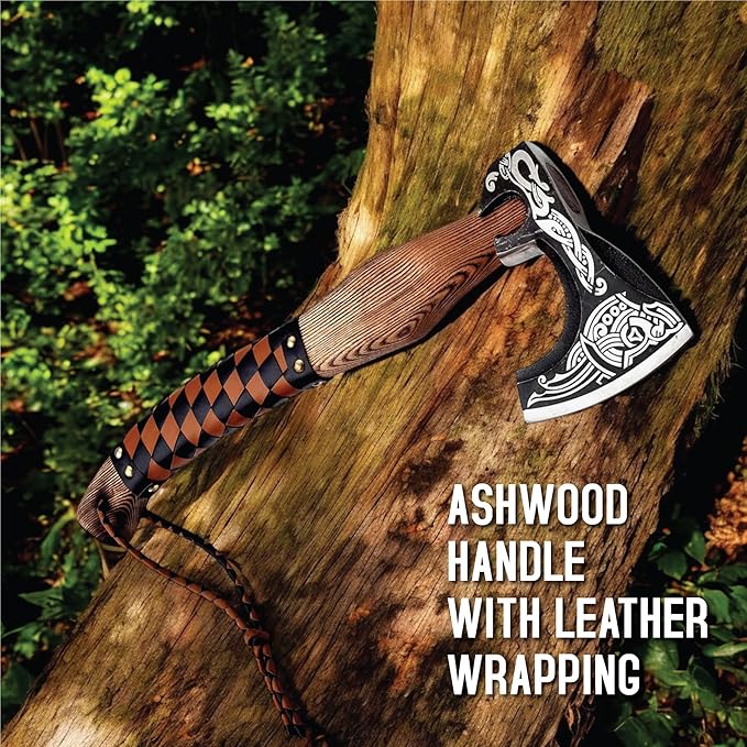 Viking Axe Ideal for Collectors &amp Enthusiasts Authentic Artisan-Crafted HandForged Camping Axes and Hatchets Medieval Styled with Durable and Robust High Carbon Steel with Leather Sheath
