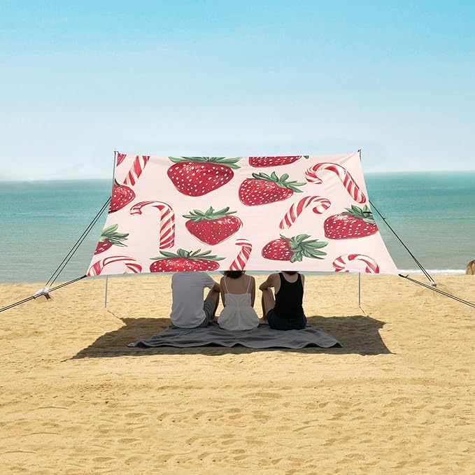 ALAZA Strawberry Candy Pattern Beach Tent Sun Shelter Portable Canopy Sunshade for Outdoor Camping Picnics Backyard Fun 10x9 ft