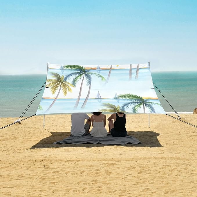 Beach Beach Canopy Sun Shelter with Sandbags &amp Sand Shovel &amp Windproof Ropes - Portable 110x126 Beach Shade Beach Tent for Camping Picnics