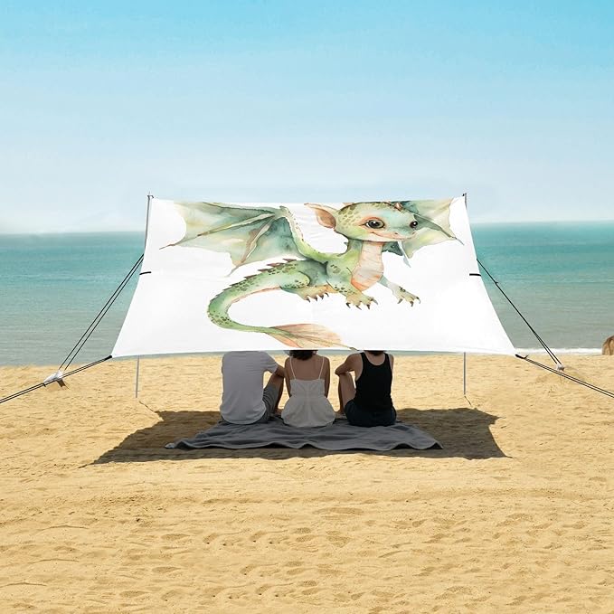 ALAZA Baby Dragon Flying Beach Tent Sun Shelter UPF50+ Protection Beach Shade Canopy w/ 4 Sandbags for Outdoor Camping Fishing Backyard Fun Picnic 10x9 ft