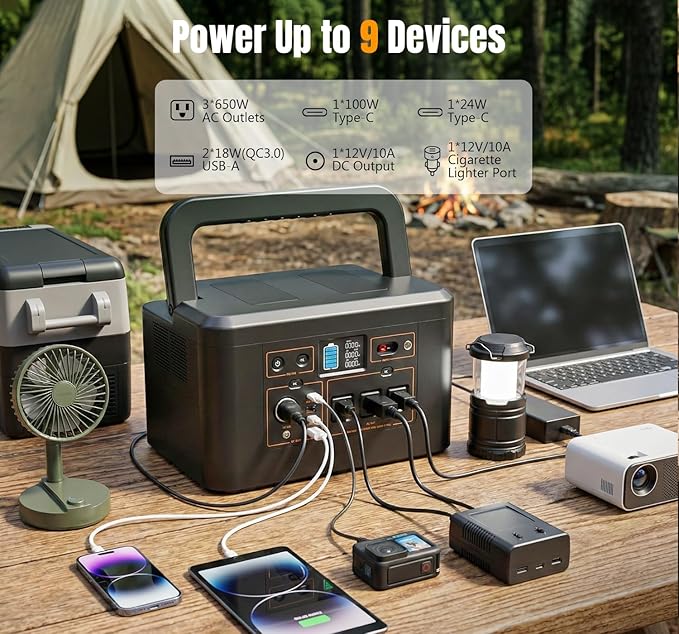 Portable Power Station 650W (1200W Peak) 576Wh Solar Generator LiFePO4 Battery 3.5 Hour Fast Charging Solar Generator for Home &amp Emergency Backup Hurricane CPAP (Solar Optional)