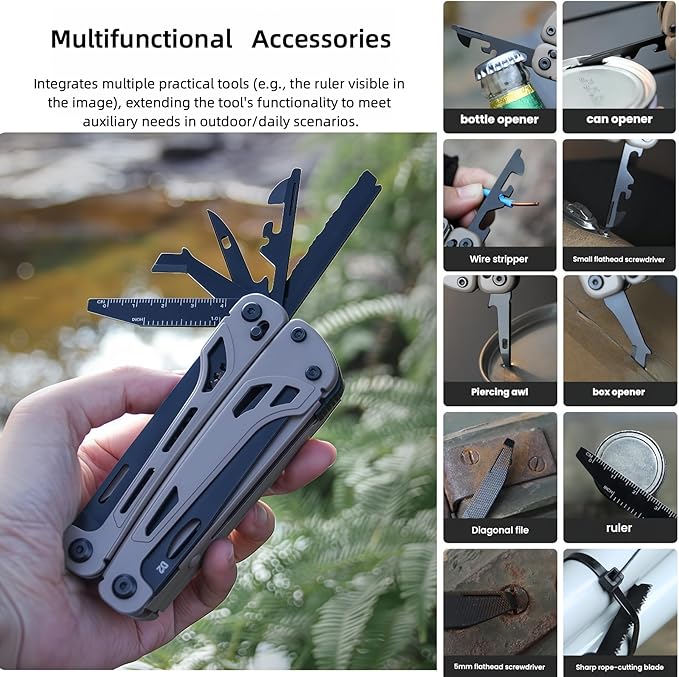 Multitools 20-in-1 Full-Size Lightweight EDC Multi-Purpose PliersWith Safety Locking Knife Tactical Gear Tools Men Gift Ideas Equipment for Emergencies Hiking and Outdoor Camping (Black)