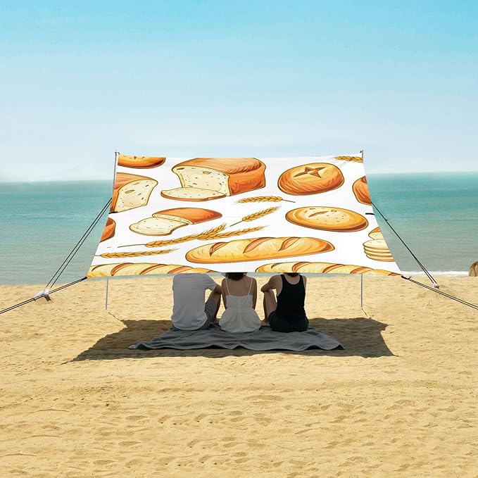 Beach Canopy with Windproof Ropes &amp Sandbags Beach Tent Sun Shade Sun Shelter for Camping Trips Fishing Backyard Fun or Picnics Bread