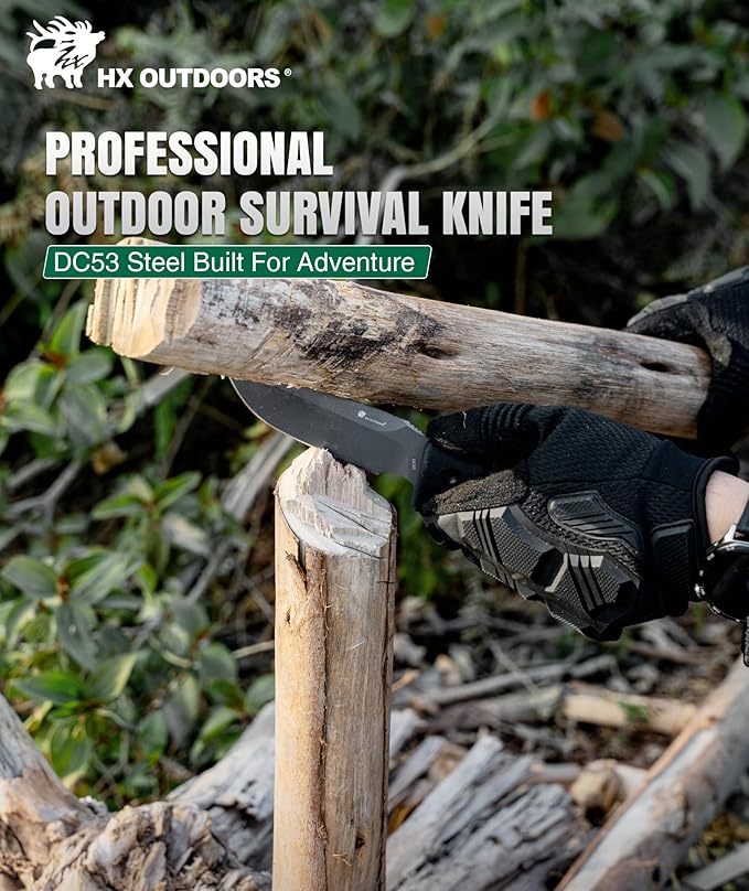 HX OUTDOORS Fixed Blade Camping Knife with Fire Starter Premium DC54 Steel Full Tang Bushcraft Survival Knife with Kydex Sheath for EDCOutdoorCampingHiking