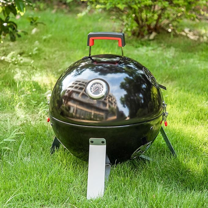 GREEN PARTY 18 Vertical Charcoal Smoker Grill Bullet Water Smoker Barbeque Grill Outdoor BBQ Smokers Portable Meat Smoker Grill for Deck Patio Backyard Balcony Parties