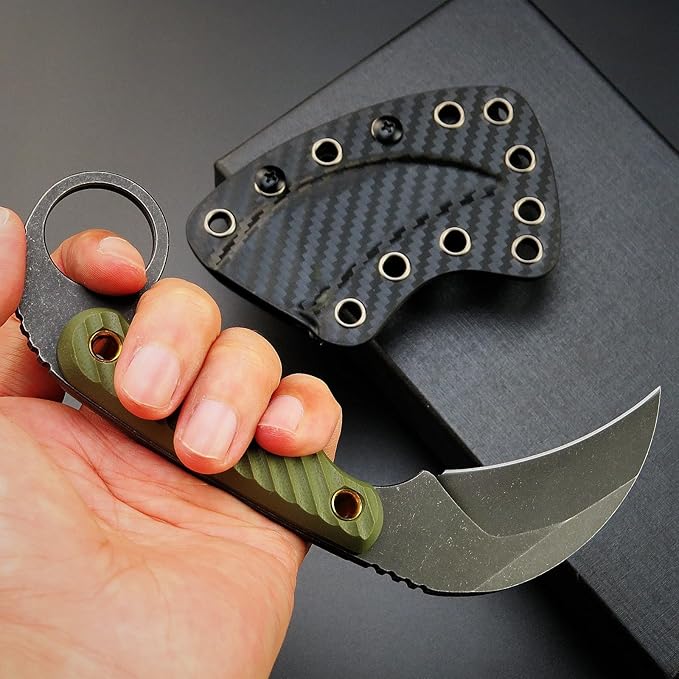 C1395 Fixed Blade Knife AUS-10 Black Stonewashed Steel Blade G10 Handle Claw Knife for Outdoor EDC Tool Survival Hiking Camping (Green)