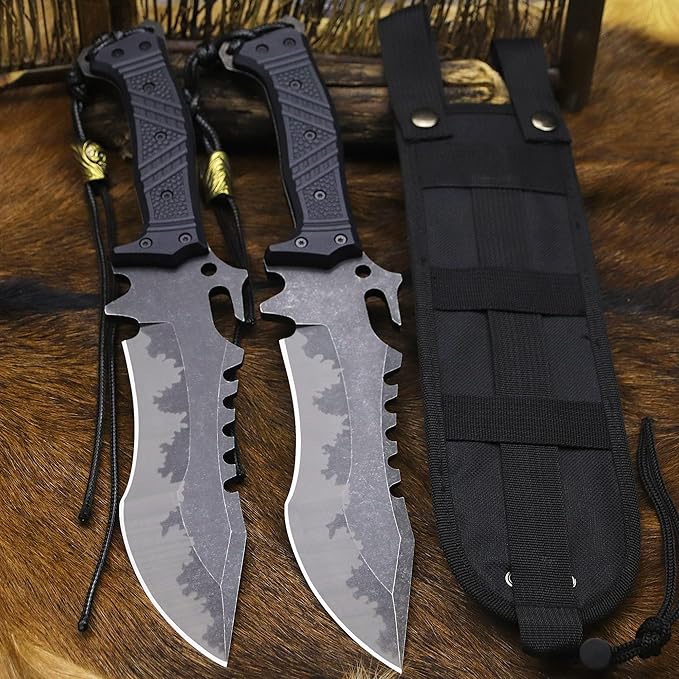 BA-KOR U.S.A 8mm thick DC53 steel 38.5CM (15.4in) (full tang) fixed knife+Nylon sheath&amp(5.9in) cerium igniter suitable for outdoor hunting camping Jungle Survival exploration EDC tool knife