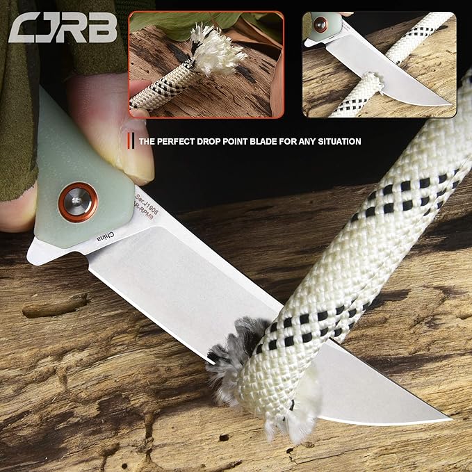 CJRB Small Folding Pocket Knife with Stonewash AR-RPM9 Steel Blade and G10 Handle Tactical Knife for Men Womens EDC Outdoor Survival Camping Hunting Hiking Gobi(J1906) Natural Green