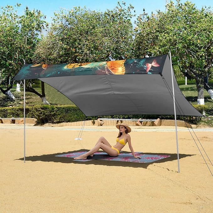 ALAZA Butterflies Skull Dreamcatcher Beach Tent Sun Shelter Portable Canopy Sunshade for Outdoor Camping Picnics Backyard Fun 10x9 ft