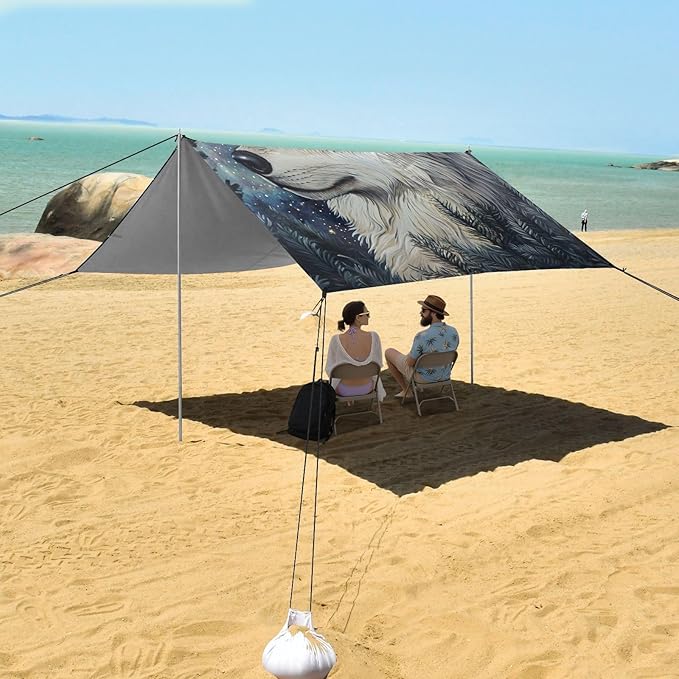 ALAZA Starry Wolf Night Beach Tent Sun Shelter Portable Canopy Sunshade for Outdoor Camping Picnics Backyard Fun 10x9 ft