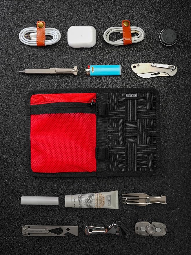 TACTICAL_GEEK EDC Organizer Board Anti-Slip Elastic Woven Board Utility Bag Insert Panel for Small Gear Backpack Accessories (TCM10-Black Red)