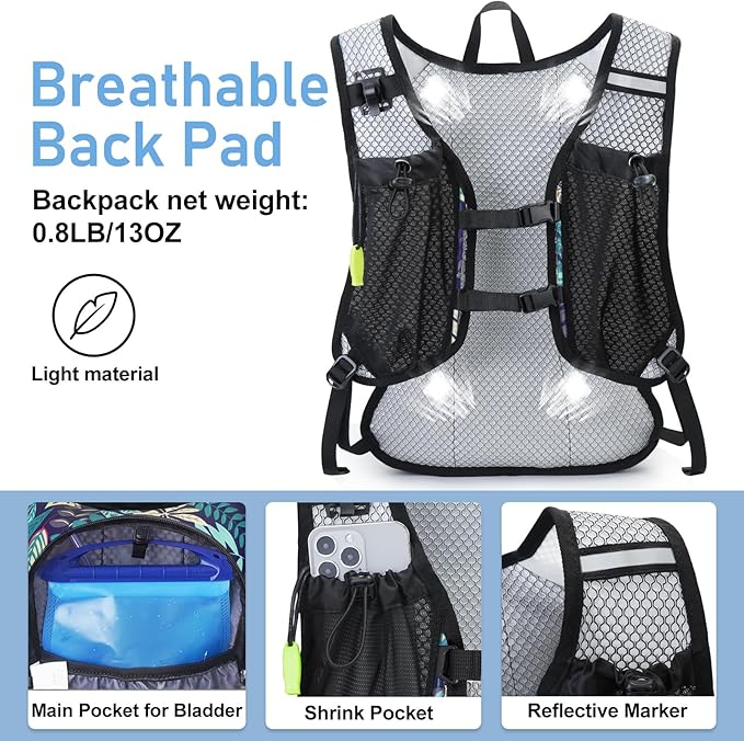 Lightweight Hydration Backpack Running Backpack with 2L Water Bladder Hydro Water Daypack for Cycling Hiking Rave for Men Women