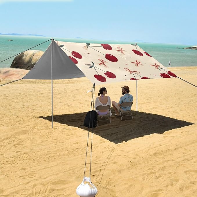 ALAZA Retro Bow Cherry Beach Tent Sun Shelter Portable Canopy Sunshade for Outdoor Camping Picnics Backyard Fun 10x9 ft