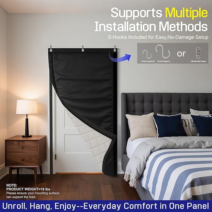 JaneTech Soundproof Curtain 82.6 x 47.2 Heavy Duty Sound Dampening Curtain with Grommets &amp Wall Hooks Multi-Layer Acoustic Curtain for Noise Reduction &amp Light Blocking Black Single Curta