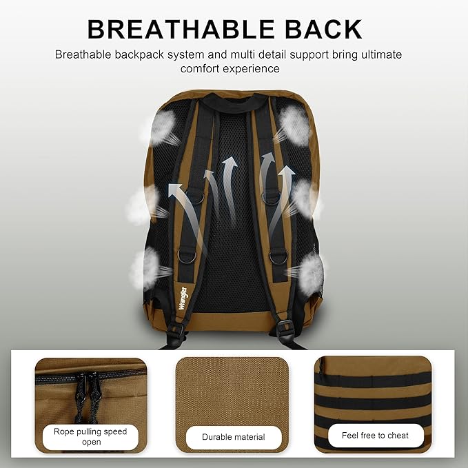 Wrangler Tradesman Backpack Water Resistant Casual Daypack for Travel Work School Unisex Laptop Backpack with Notebook Sleeve