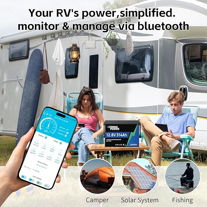 12V 314Ah(300Ah) LiFePO4 Lithium Battery 200A Smart BMS w/App Monitoring &amp 15000+ Cycles Compact Reliable Power for RV Solar Off-Grid &amp Home Backup