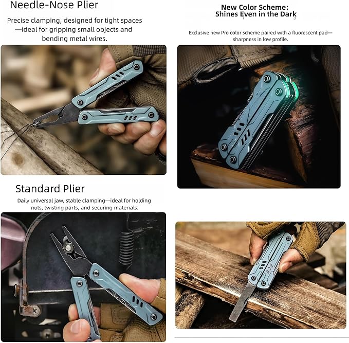 Multi Tool 10-in-1 Full-Size Lightweight EDC Multi-Purpose Pliers Screwdriver Knife Tactical Gear Mini Tools Boyfriend Gifts Equipment for Emergencies Hiking and Outdoor Camping (Blue)