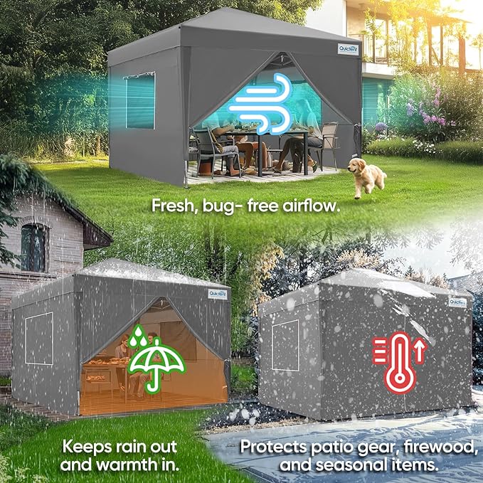 Quictent Privacy 10x10 Pop up Canopy Tent with Sidewalls and Roll-up Ventilated Windows One Person Easy Setup Outdoor Commercial Gazebo Shelter Enclosed Waterproof Bonus 4 Sandbags