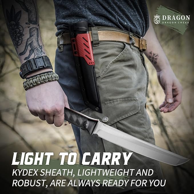 Dragon Creek Fixed Blade Knife - Outdoor Tactical Survival Knife with Sheath High-Carbon Steel Blade Full Tang Handle for Camping Hiking Christmas Thanksgiving Gift Men Red