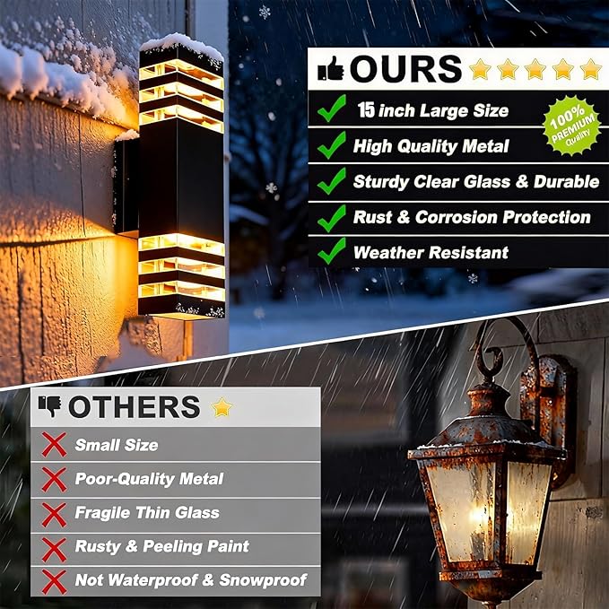 4Pack 15inch Outdoor LED Wall Lights4000K Day White Outdoor 18W Wall Light Aluminum Body Waterproof IP65 led Porch Light for House Patio Garage Garden.(No Sensor)