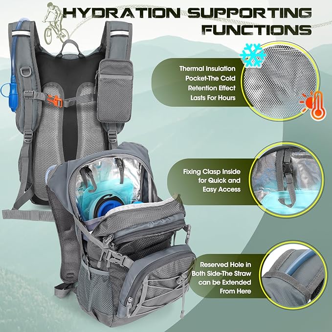 Hydration Backpack with Water Bladder 18L Lightweight Hiking Backpack for Women&ampMen Small Insulated Hydration Water Pack for Hiking Running Cycling Biking