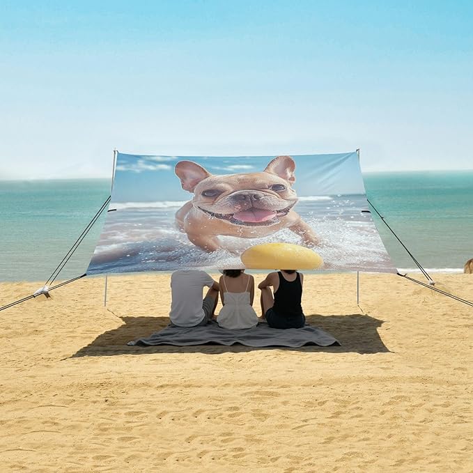 ALAZA French Bulldog Playing_Ball in The Beach Beach Tent Sun Shelter Portable Canopy Sunshade for Outdoor Camping Picnics Backyard Fun 10x9 ft