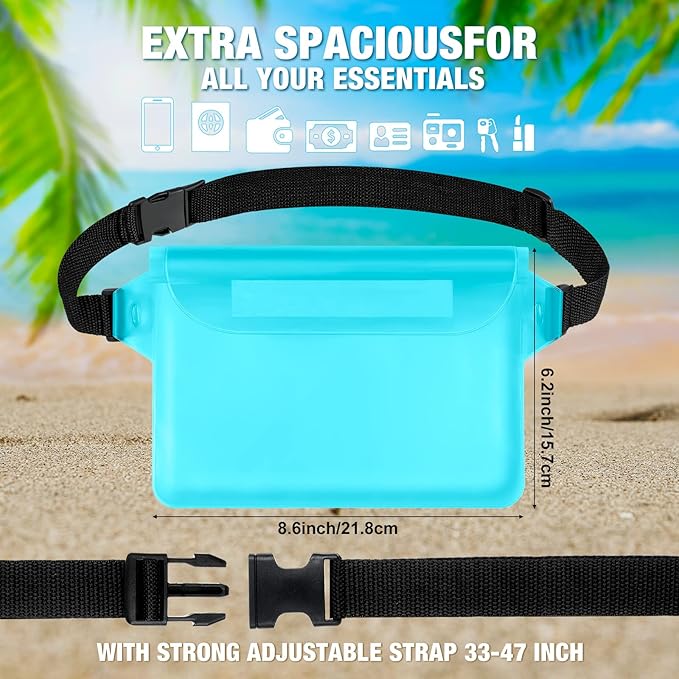 24 Pcs Phone Waterproof Pouch Bag with Waist Strap Waterproof Fanny Pack Keep Your Phone and Valuables Safe and Dry for Beach Accessories Kayaking Swimming Boating Snorkeling Pool Water Park 12 Color