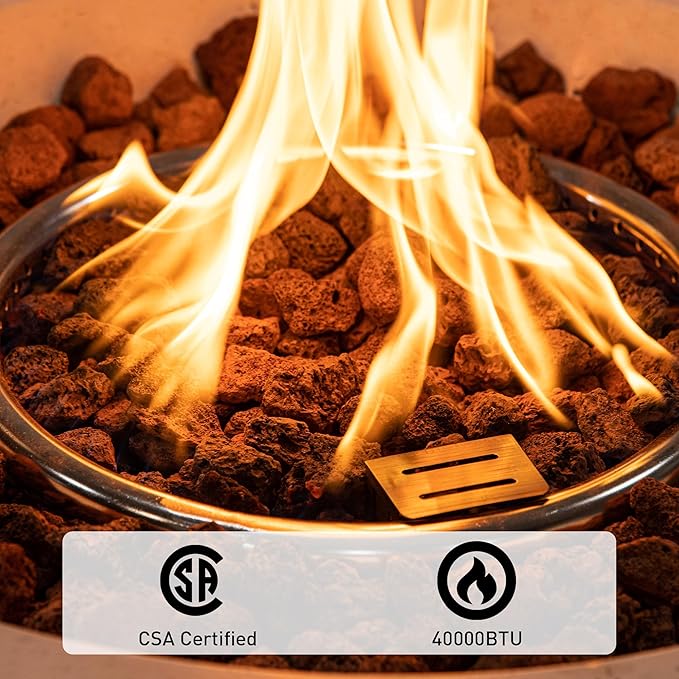 SUNBURY Outdoor Propane Fire Pit Gas Fire Pit for Outside Patio Stone Outdoor Fire Table Fire Column 40000 BTU Propane Fire Tables Firepit Table w Lava Rocks CSA Certified Waterproof Cover