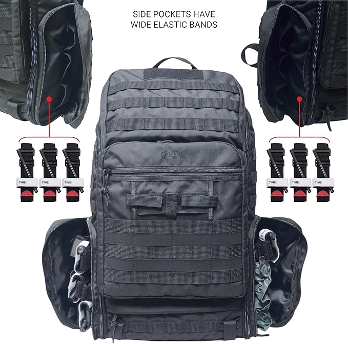 DERBY Tactical Medical Backpack 32L – EMT EMS Trauma Jump Bag with 3 Clear Pouches &amp Ampoule Organizer – Cordura 500D MOLLE First Responder Pack (Empty) – Made in Ukraine Black