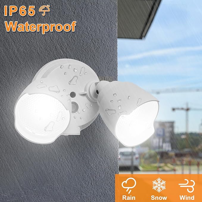 2 Pack 15W LED Flood Light Outdoor 1500 Lumen Exterior Security Lights 3000K/5000K Light IP65 Waterproof Dual-Head Wall/Eave Mount Flood Light Energy Saving for Garage Patio Yard (White)