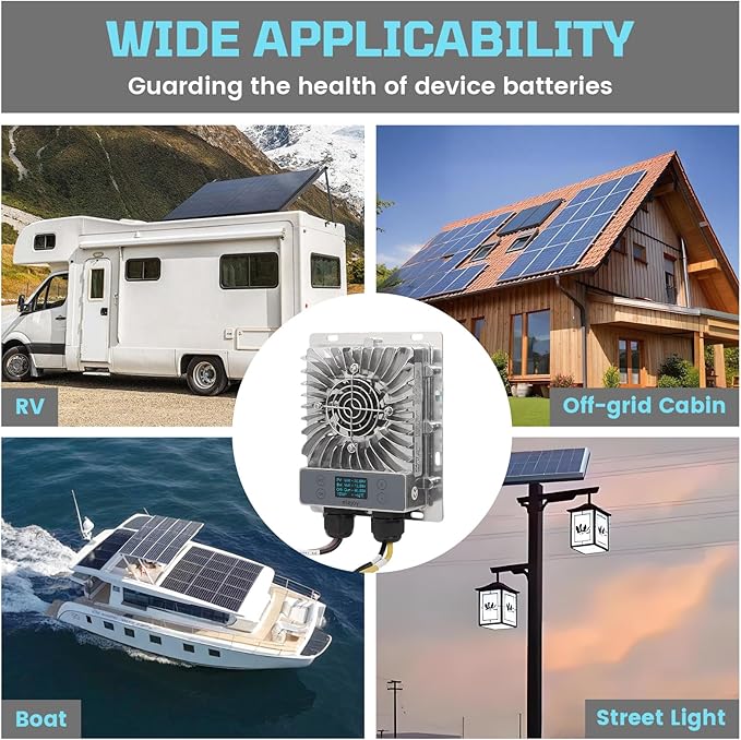 40A MPPT Solar Charge Controller 600W12V/24V Auto LCD Display 99.5% Efficient IP65 Waterproof for Lead Acid/Lithium/LiFePO4 Battery RV Boat Off-Grid Solar Panel Regulator