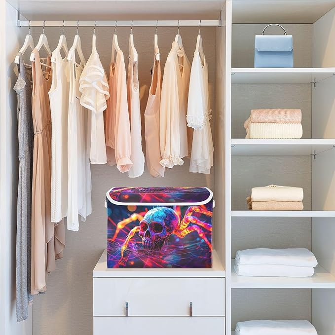 AIXIWAWA Lidded Storage Cube (Surreal Skull) Fabric Foldable Closet Bins with Flip Lid and Handles Organizer Basket Container 16.5 x 12.6 x 11.8 IN