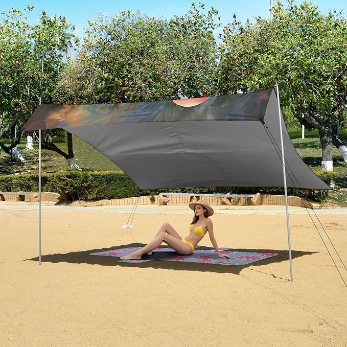 ALAZA Flamingo Tropical Beach Tent Sun Shelter Portable Canopy Sunshade for Outdoor Camping Picnics Backyard Fun 10x9 ft