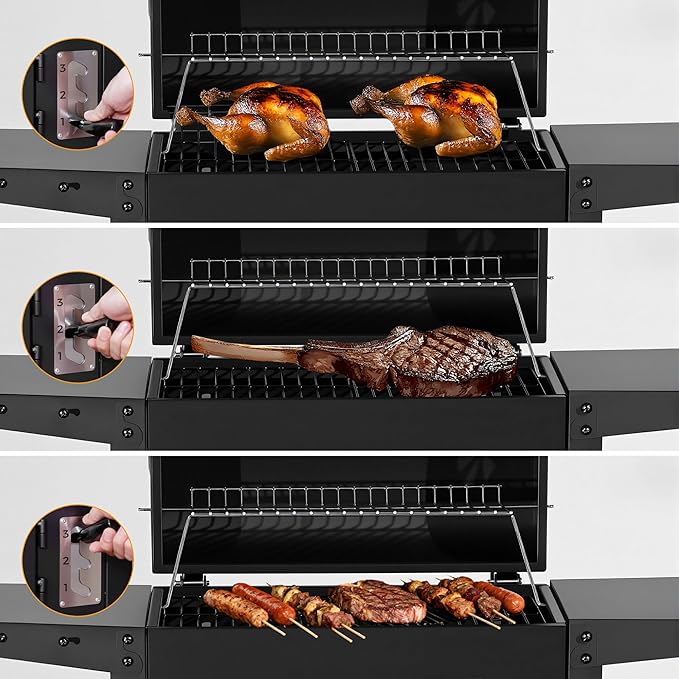 MASTER COOK Charcoal Grills with Two Foldable Side Tables 353 Sq.In Cooking Area Outdoor Smoke Barbecue bbq Grill for Camping Backyard Party Patio Picnic Garden Black18D x 43W x 37H