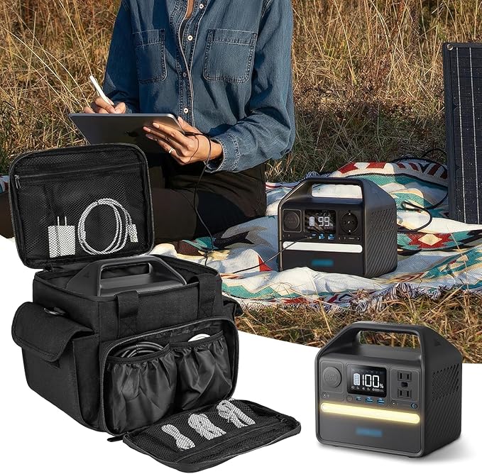 Carrying Case Compatible with Jackery Explorer 240/300/160/GOLABS R300/Anker 521 Portable Power StationWaterproof Travel Storage Bag with Multiple Pockets for Charging Cable and Accessories(Bag Only)