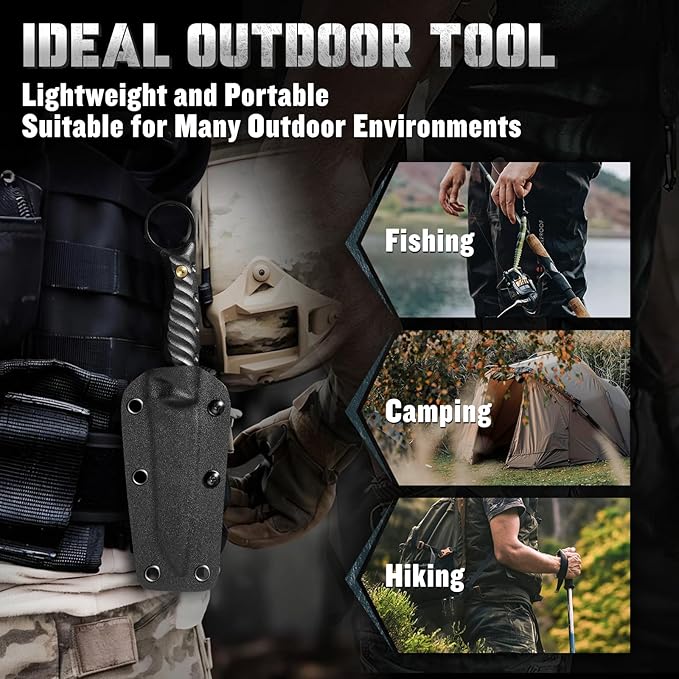 Tanto Fixed Blade Knife - Full Tang Survival Knives for Bushcraft Camping Knives with Sheath Black Knives Forged from a Single Piece of D2 Steel Ideal Gift for Men