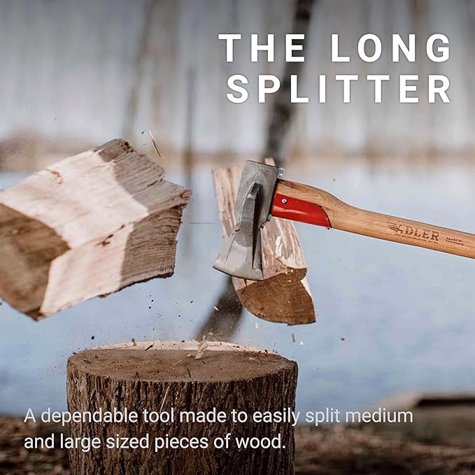 Adler – The Long Splitter Axe – German Made Heavy-Duty Wood Splitting Tool 31.5 Anti-Slip Hickory Handle w/Leather Sheath 4-1/2 lb Head Splits Logs up to 10 inches for Camping &amp Firewood (A10