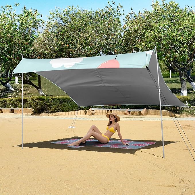 ALAZA Cute Panda with Balloon Cloud Sky Beach Tent Sun Shelter Portable Canopy Sunshade for Outdoor Camping Picnics Backyard Fun 10x9 ft