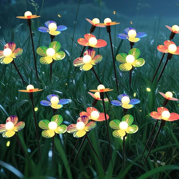 Solar Flower Lights Outdoor Waterproof 4 Pack of 32 LEDs Garden Solar Firefly Lights Decorative for Garden Yard Backyard