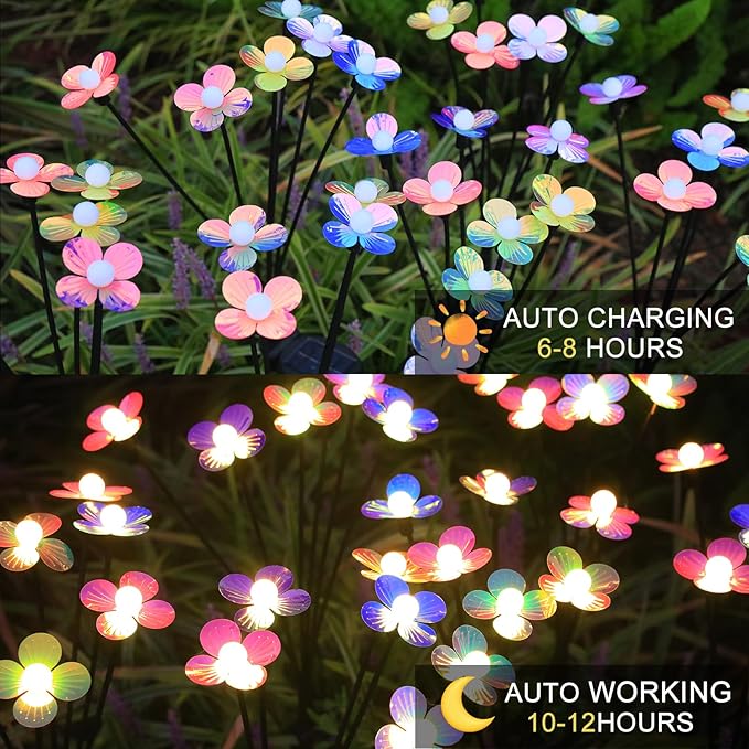 Solar Flower Lights Outdoor Waterproof 4 Pack of 32 LEDs Garden Solar Firefly Lights Decorative for Garden Yard Backyard
