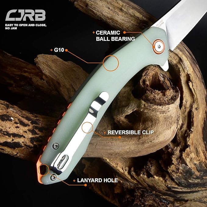 CJRB Small Folding Pocket Knife with Stonewash AR-RPM9 Steel Blade and G10 Handle Tactical Knife for Men Womens EDC Outdoor Survival Camping Hunting Hiking Gobi(J1906) Natural Green