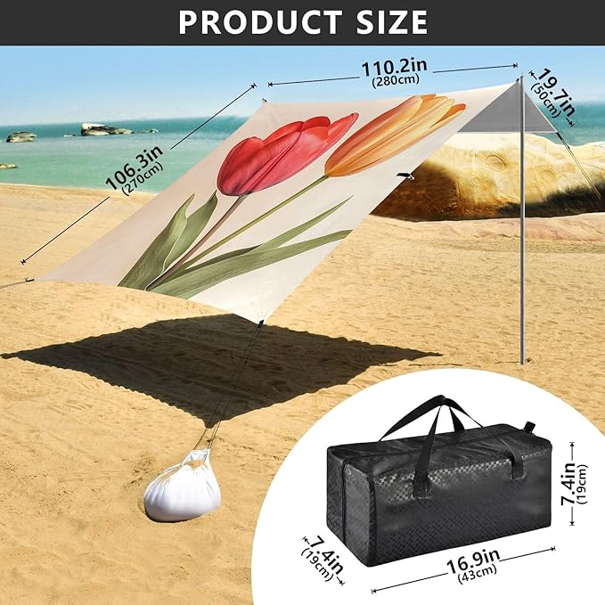 ALAZA Two Tulip Flowers Beach Tent Sun Shelter Portable Canopy Sunshade for Outdoor Camping Picnics Backyard Fun 10x9 ft
